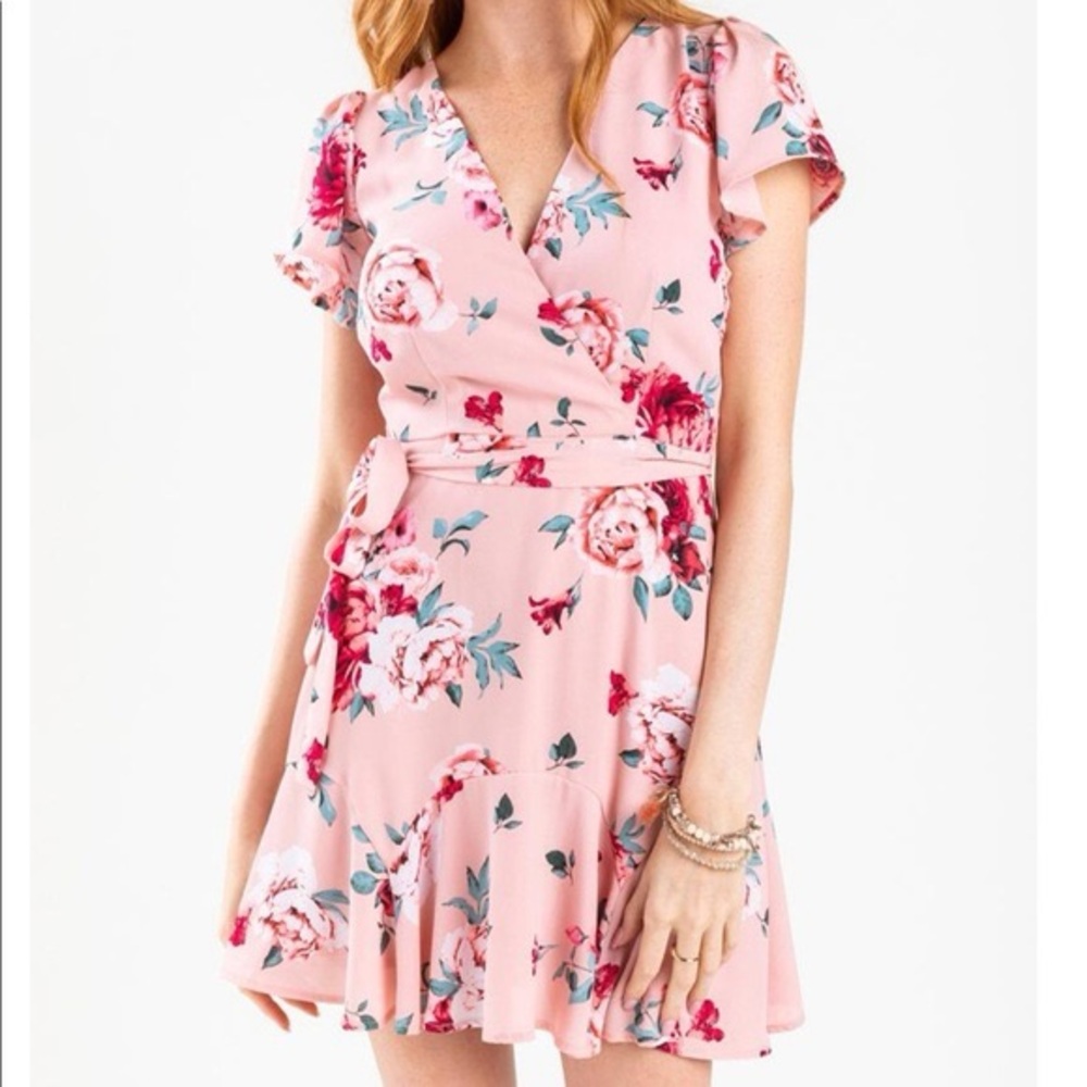 Francesca’s Floral Pink Wrap Dress size Large (NWT)